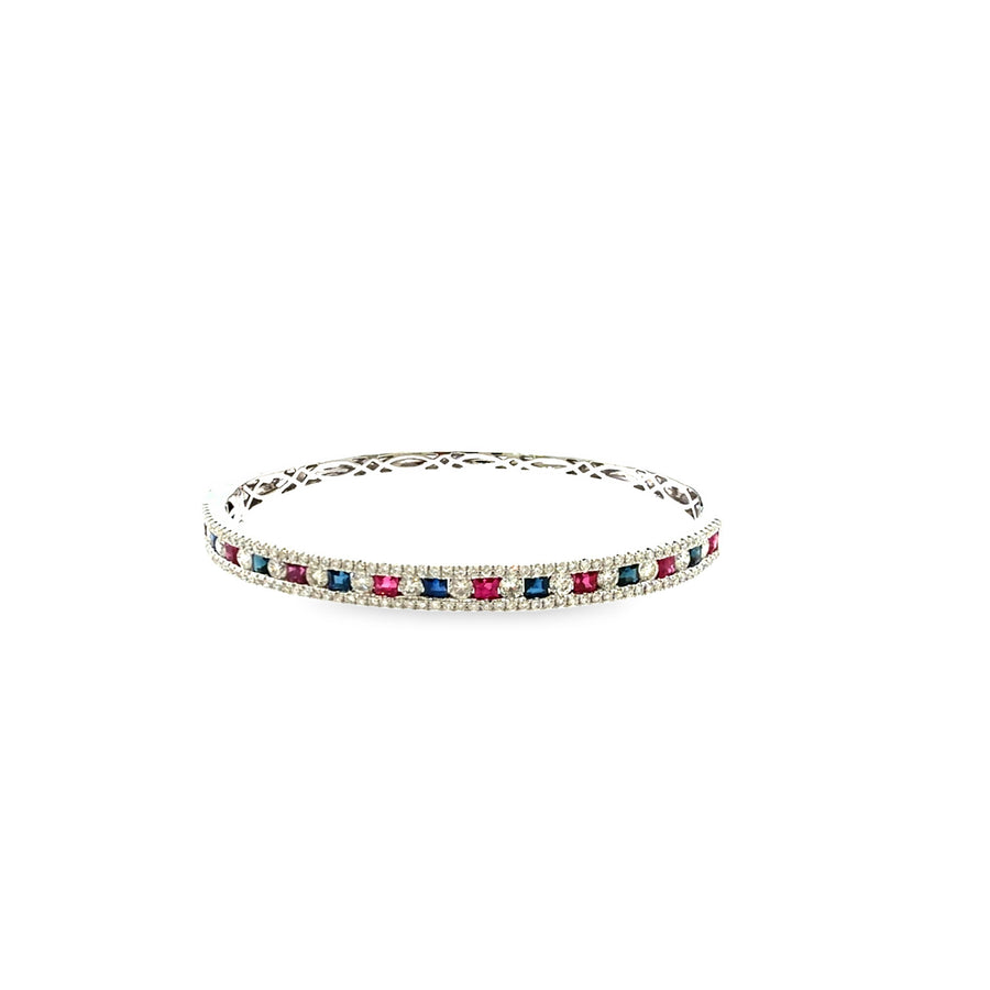 The Jubilee Bangle, 4.25ct Ruby, Sapphire & Diamond, 14K White Gold by Benji Designs, view 1