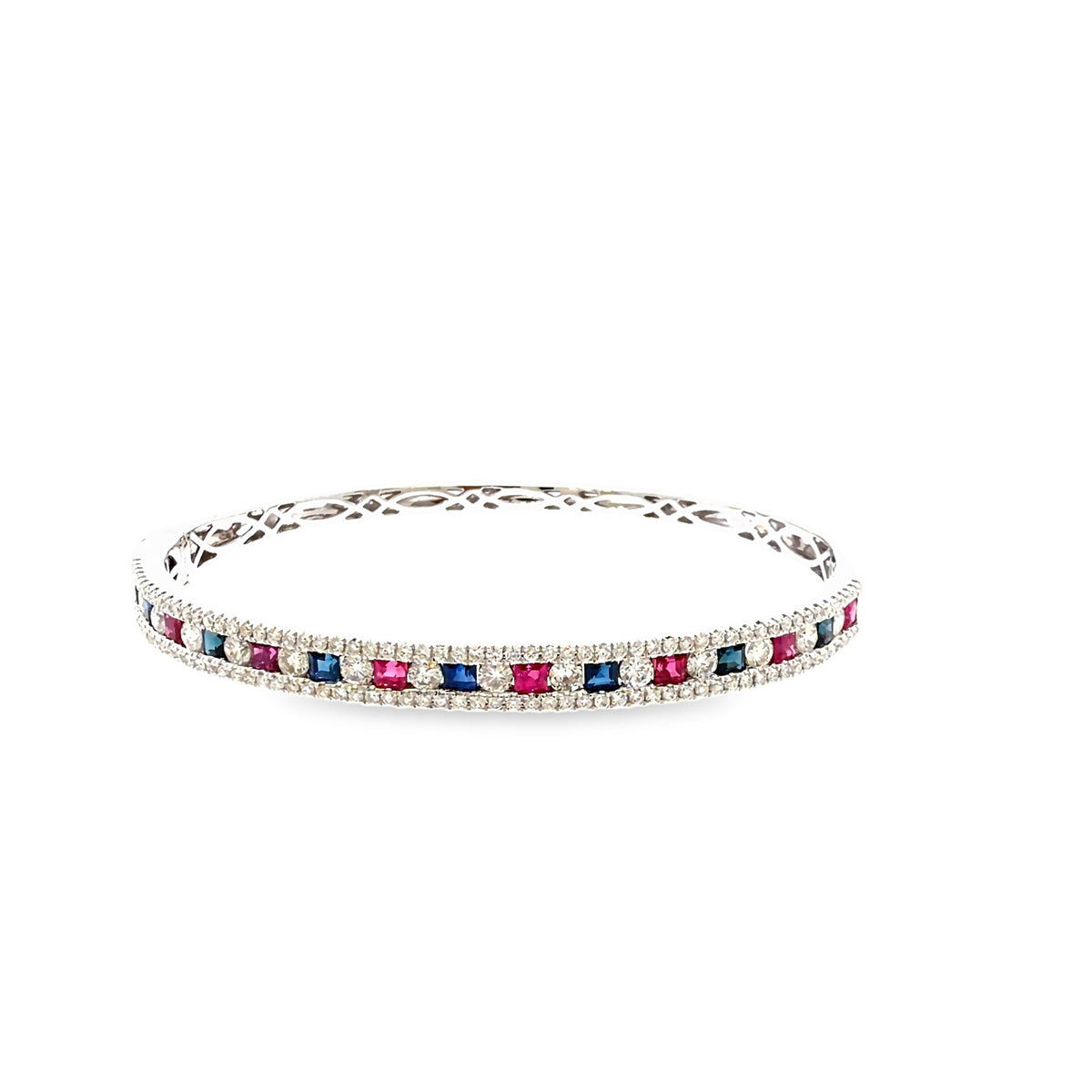 The Jubilee Bangle, 4.25ct Ruby, Sapphire & Diamond, 14K White Gold by Benji Designs, view 2