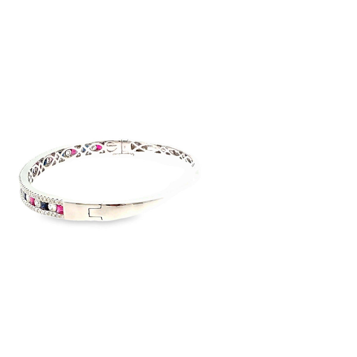 The Jubilee Bangle, 4.25ct Ruby, Sapphire & Diamond, 14K White Gold by Benji Designs, view 3