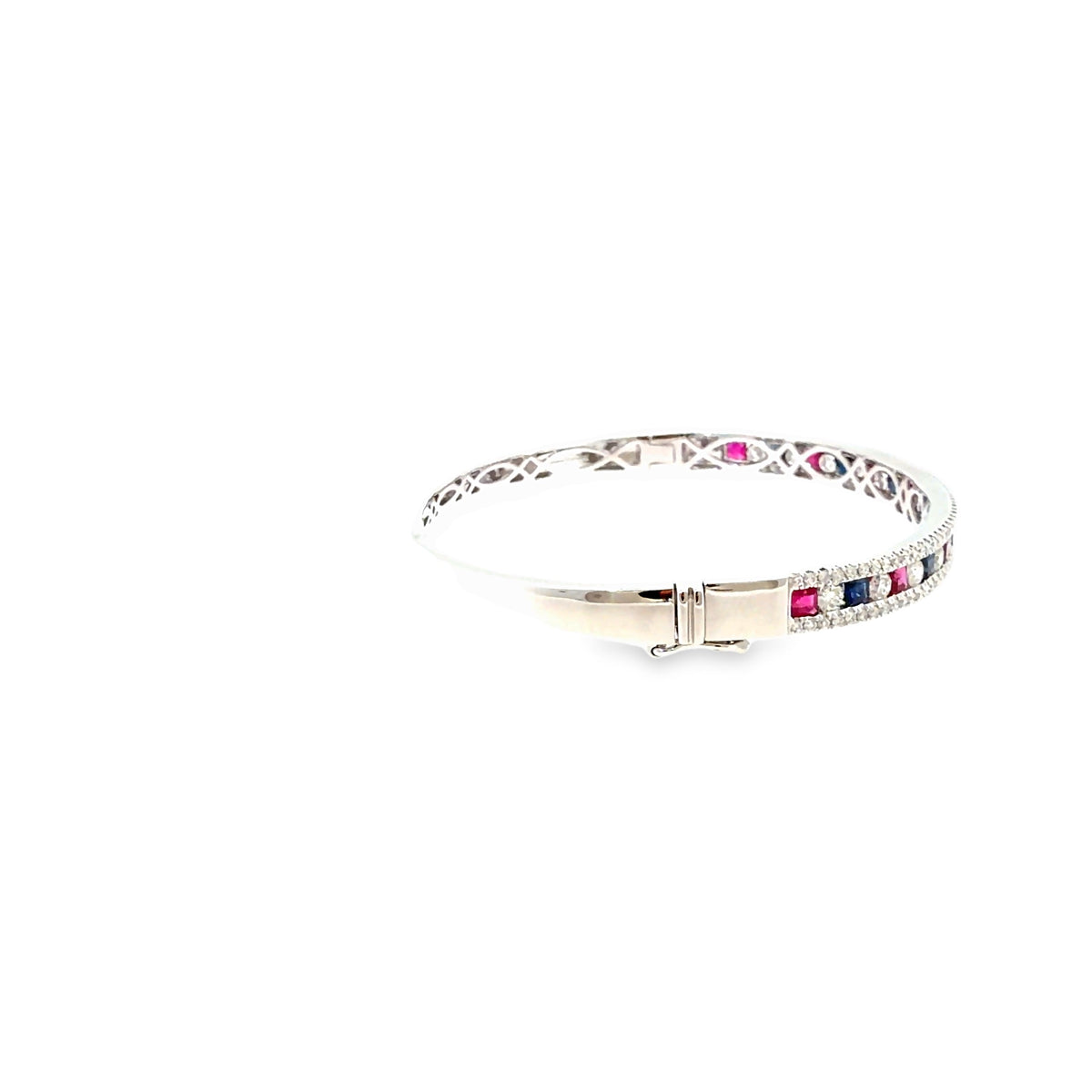 The Jubilee Bangle, 4.25ct Ruby, Sapphire & Diamond, 14K White Gold by Benji Designs, view 5