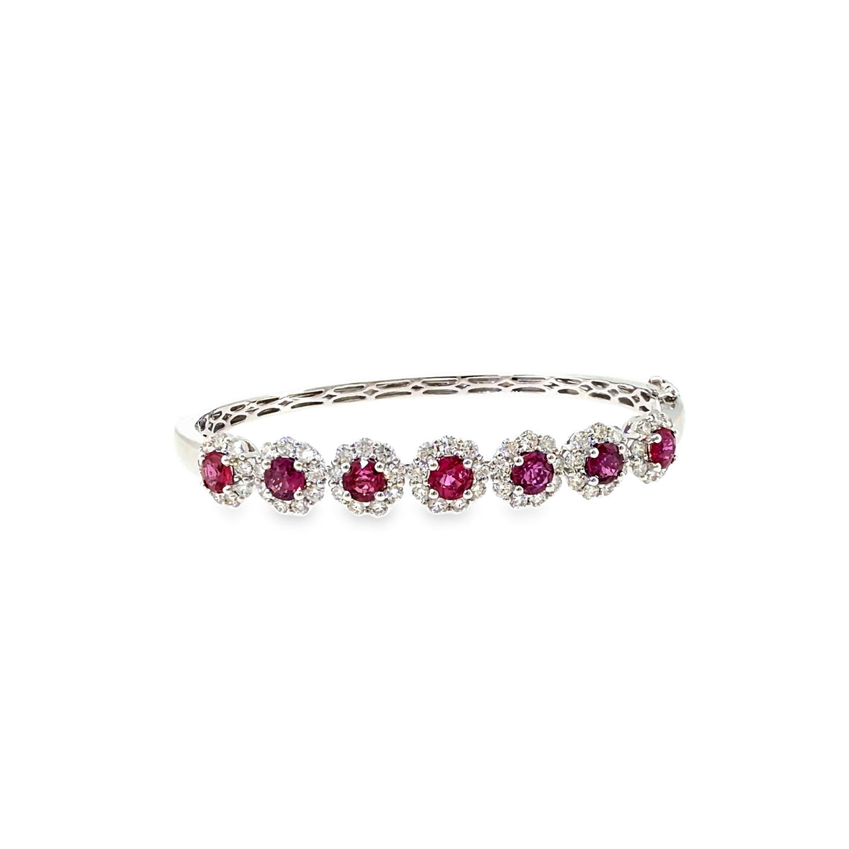 The Ruby Septet Bangle, 6.00ct Ruby & Diamond, 14K White Gold by Benji Designs, view 2