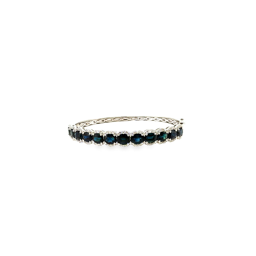 The Azure Ovation Bangle, 10.25ct Sapphire & Diamond, 14K White Gold by Benji Designs, view 1