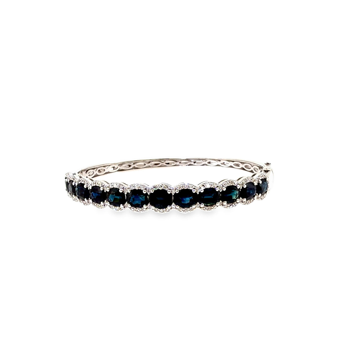 The Azure Ovation Bangle, 10.25ct Sapphire & Diamond, 14K White Gold by Benji Designs, view 2