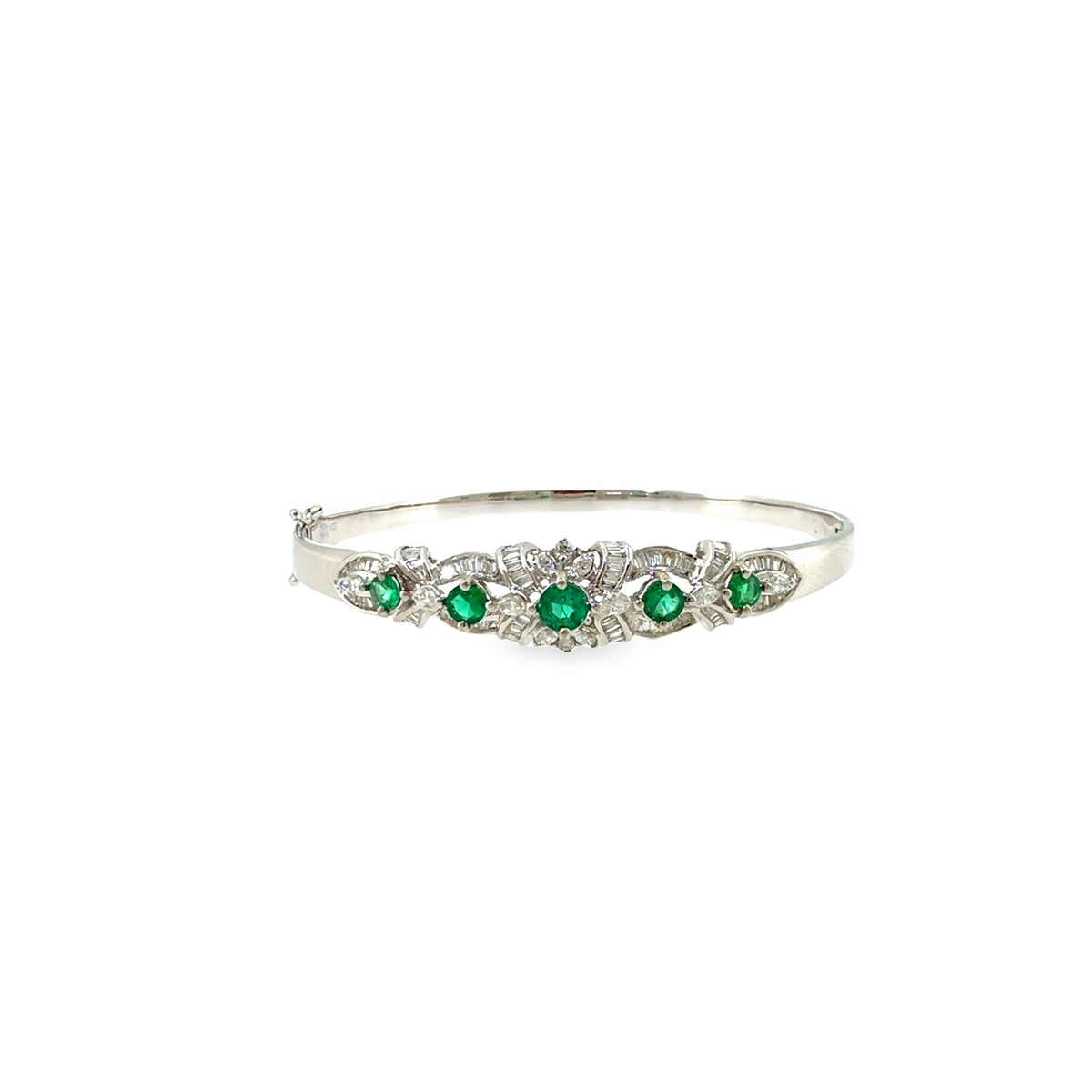 The Emerald Quintet Bangle, 3.06ct Emerald & Diamond, 18K White Gold by Benji Designs, view 1