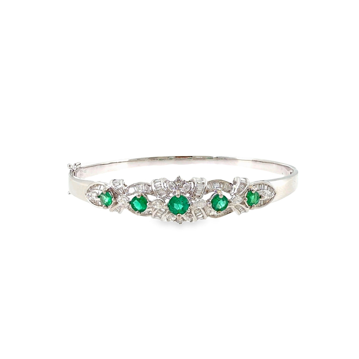 The Emerald Quintet Bangle, 3.06ct Emerald & Diamond, 18K White Gold by Benji Designs, view 2