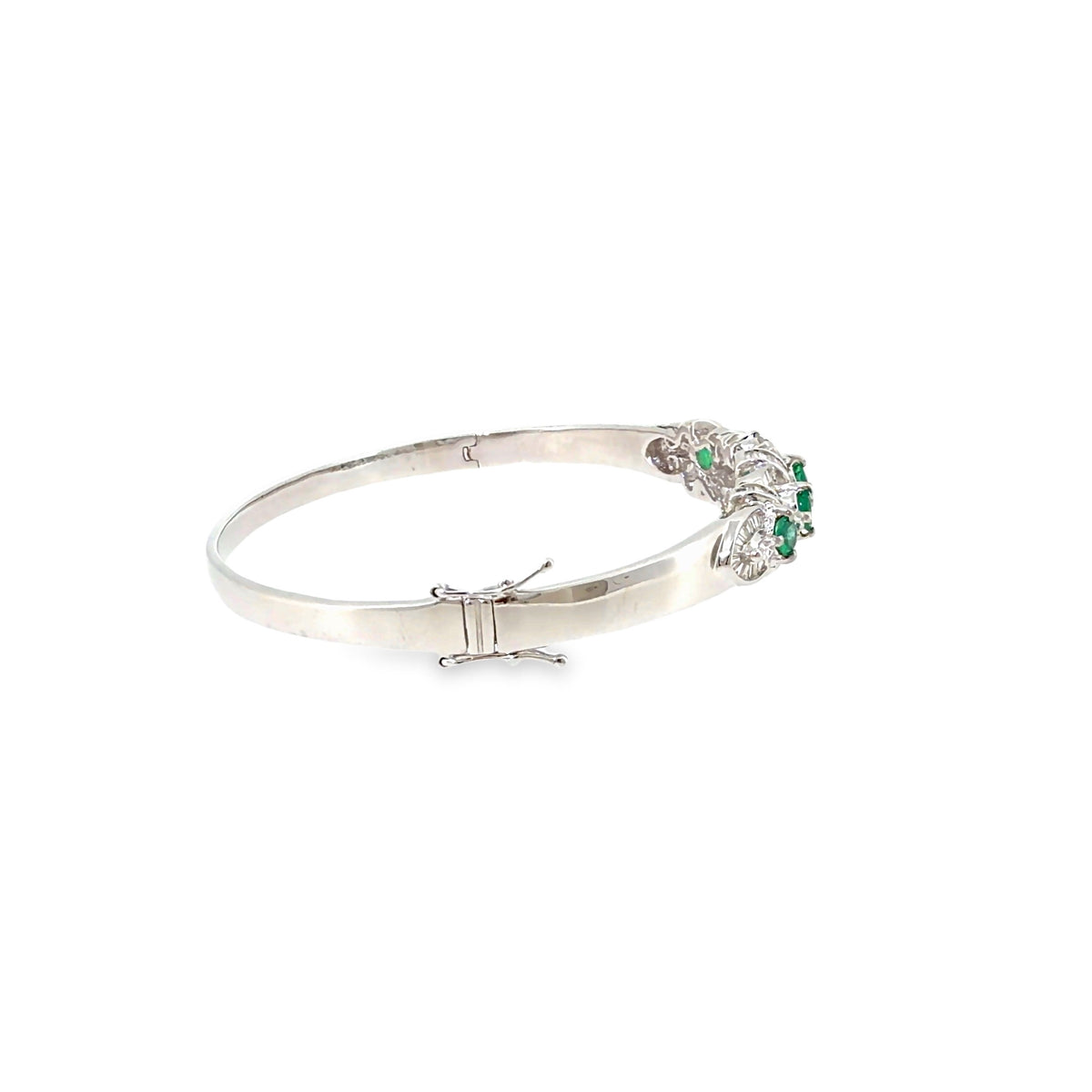 The Emerald Quintet Bangle, 3.06ct Emerald & Diamond, 18K White Gold by Benji Designs, view 5