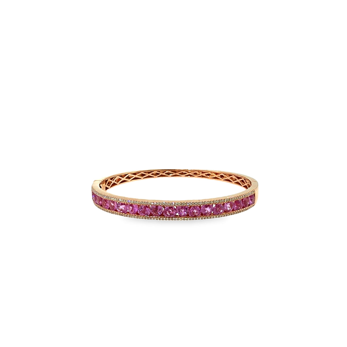 The Pink Champagne Bangle, 6.60ct Pink Sapphire & Diamond, 14K Rose Gold by Benji Designs, view 1