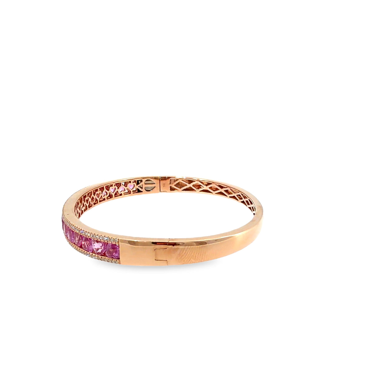 The Pink Champagne Bangle, 6.60ct Pink Sapphire & Diamond, 14K Rose Gold by Benji Designs, view 3