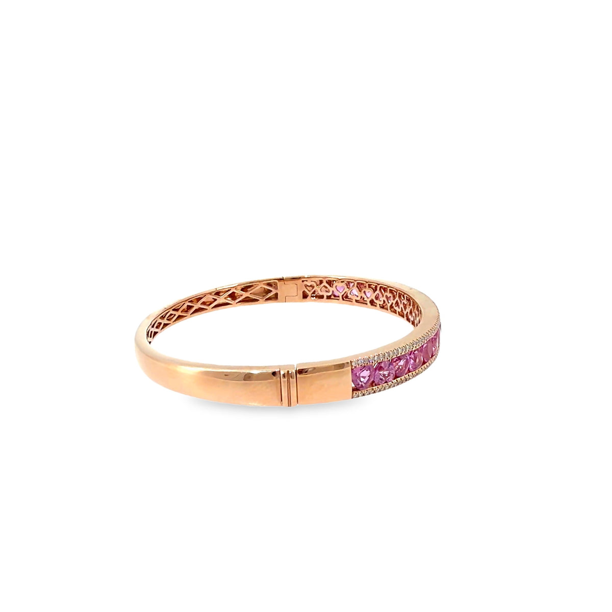 The Pink Champagne Bangle, 6.60ct Pink Sapphire & Diamond, 14K Rose Gold by Benji Designs, view 5