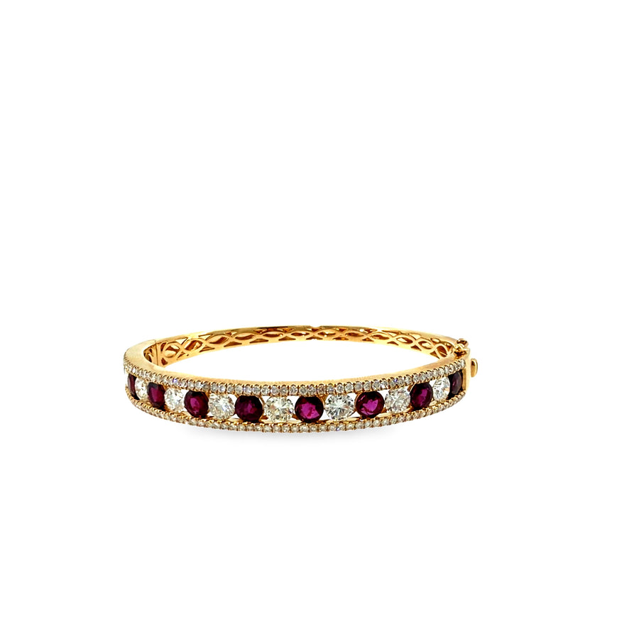 The Ruby Rosette Bangle, 8.00ct Ruby & Diamond, 14K Rose Gold by Benji Designs, view 1
