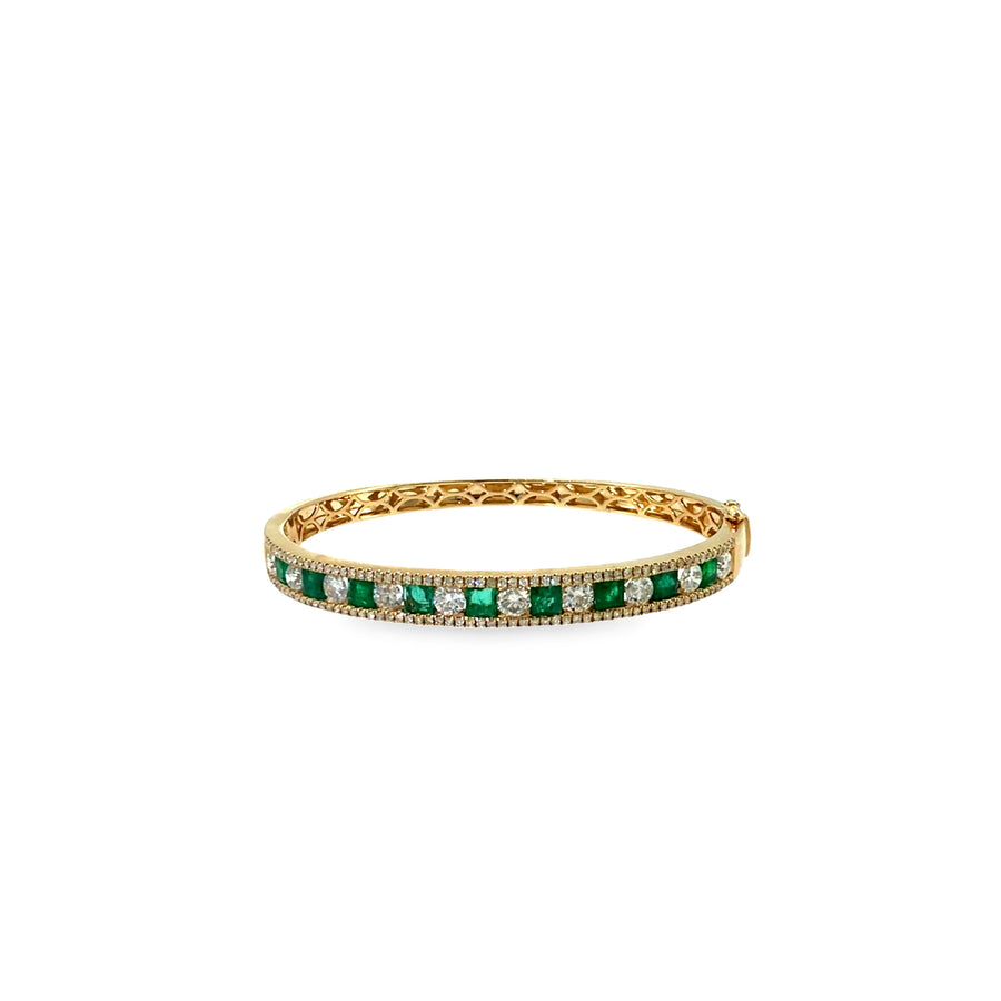 The Emerald Avenue Bangle, Emerald & Diamond, 14K Yellow Gold by Benji Designs, view 1