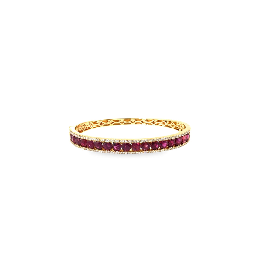 The Ruby Sunset Bangle, 2.50ct Ruby & Diamond, 14K Yellow Gold by Benji Designs, view 1
