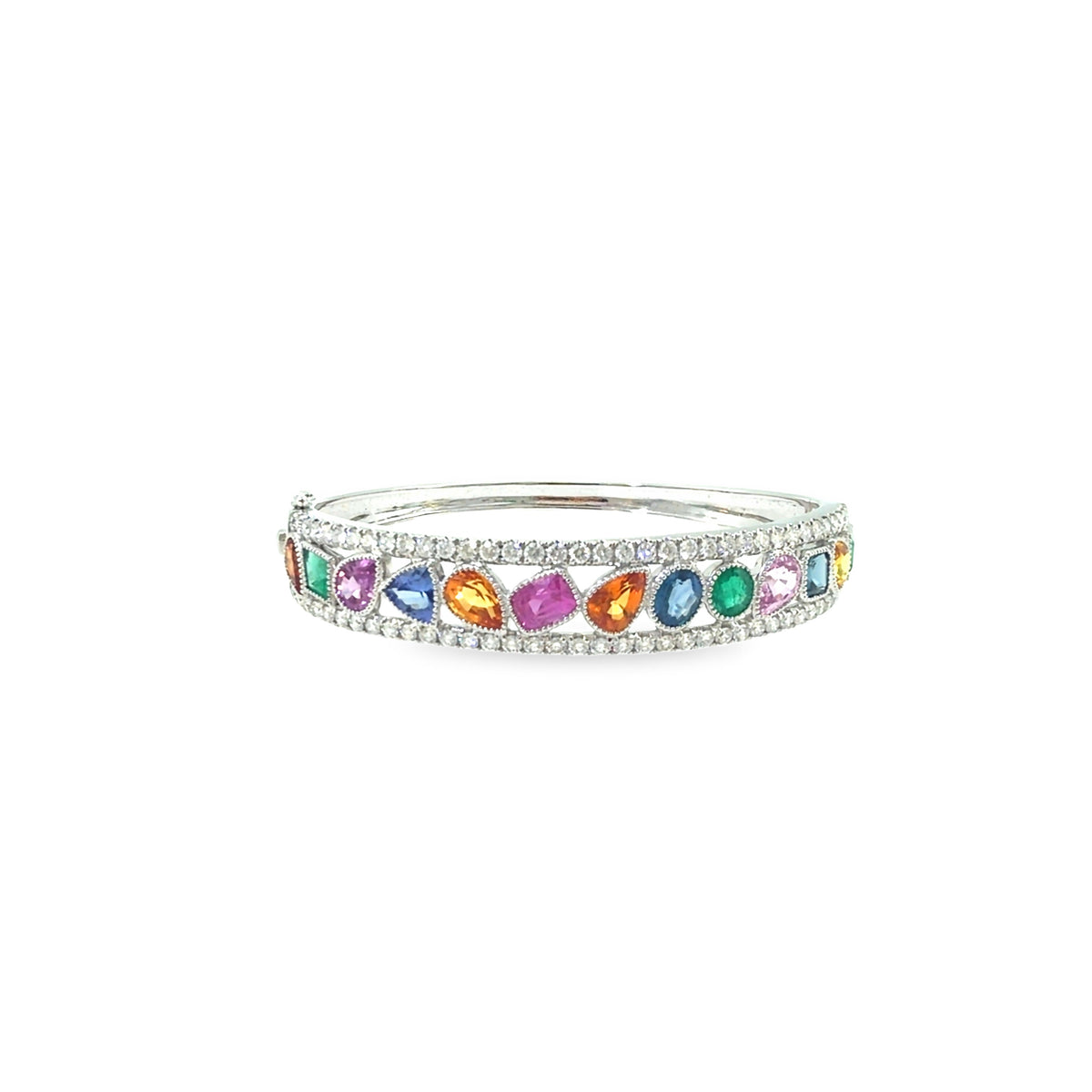 The Carnival Bangle, 12.55ct Multicolor Gemstone & Diamond, 14K White Gold by Benji Designs, view 1