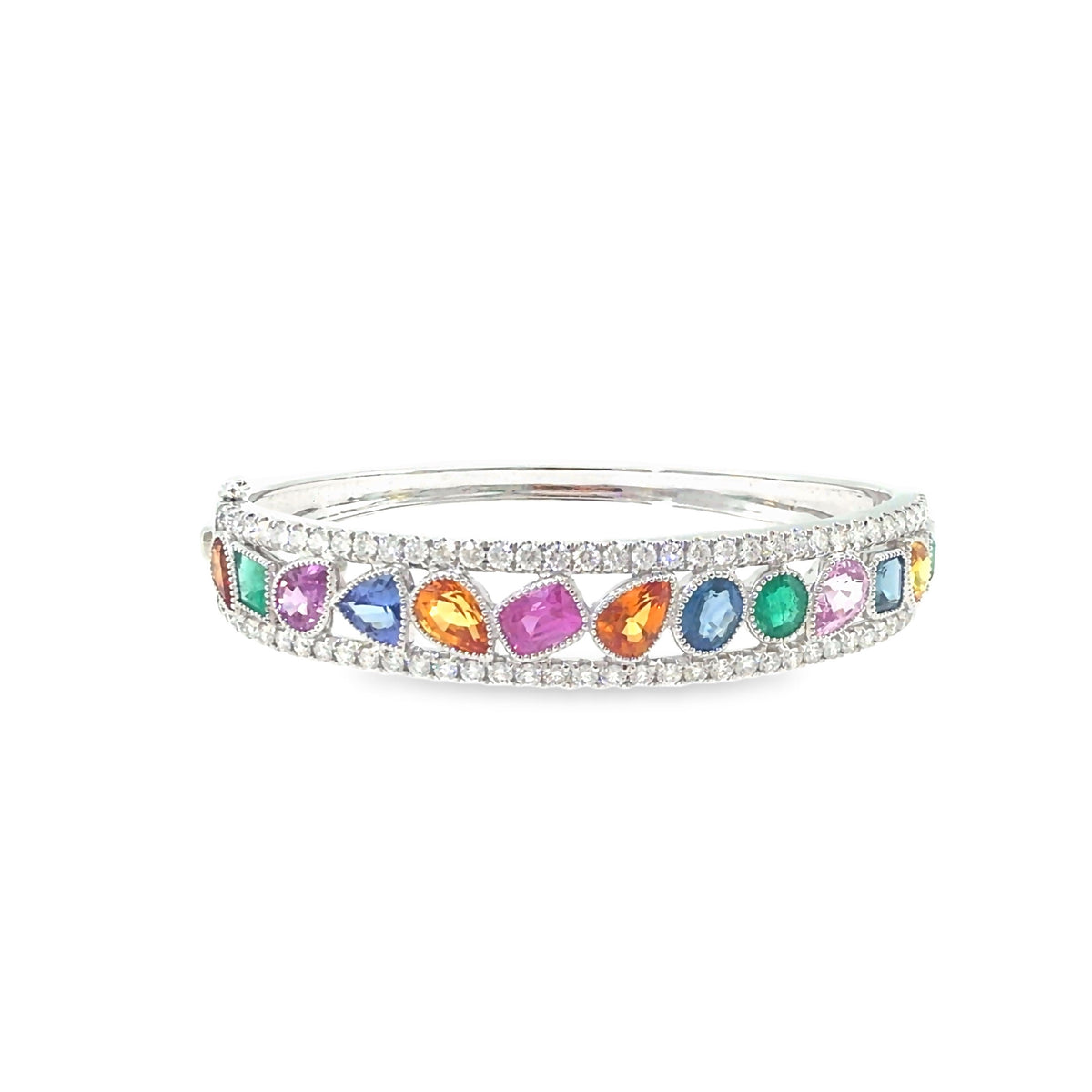 The Carnival Bangle, 12.55ct Multicolor Gemstone & Diamond, 14K White Gold by Benji Designs, view 2