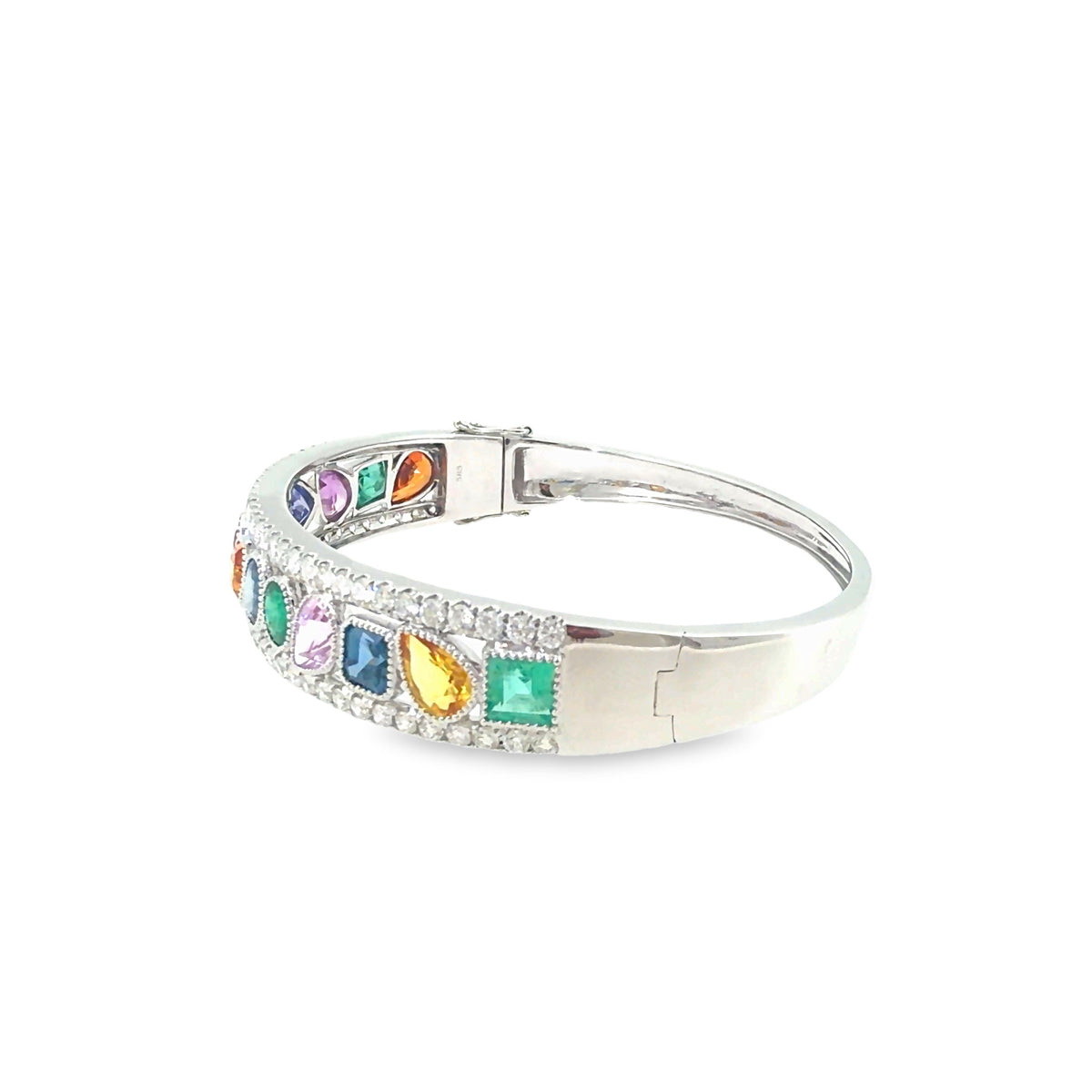 The Carnival Bangle, 12.55ct Multicolor Gemstone & Diamond, 14K White Gold by Benji Designs, view 3