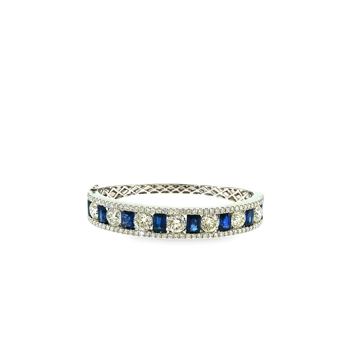The Sapphire Empire Bangle, 15.60ct Sapphire & Diamond, 14K White Gold by Benji Designs, view 1