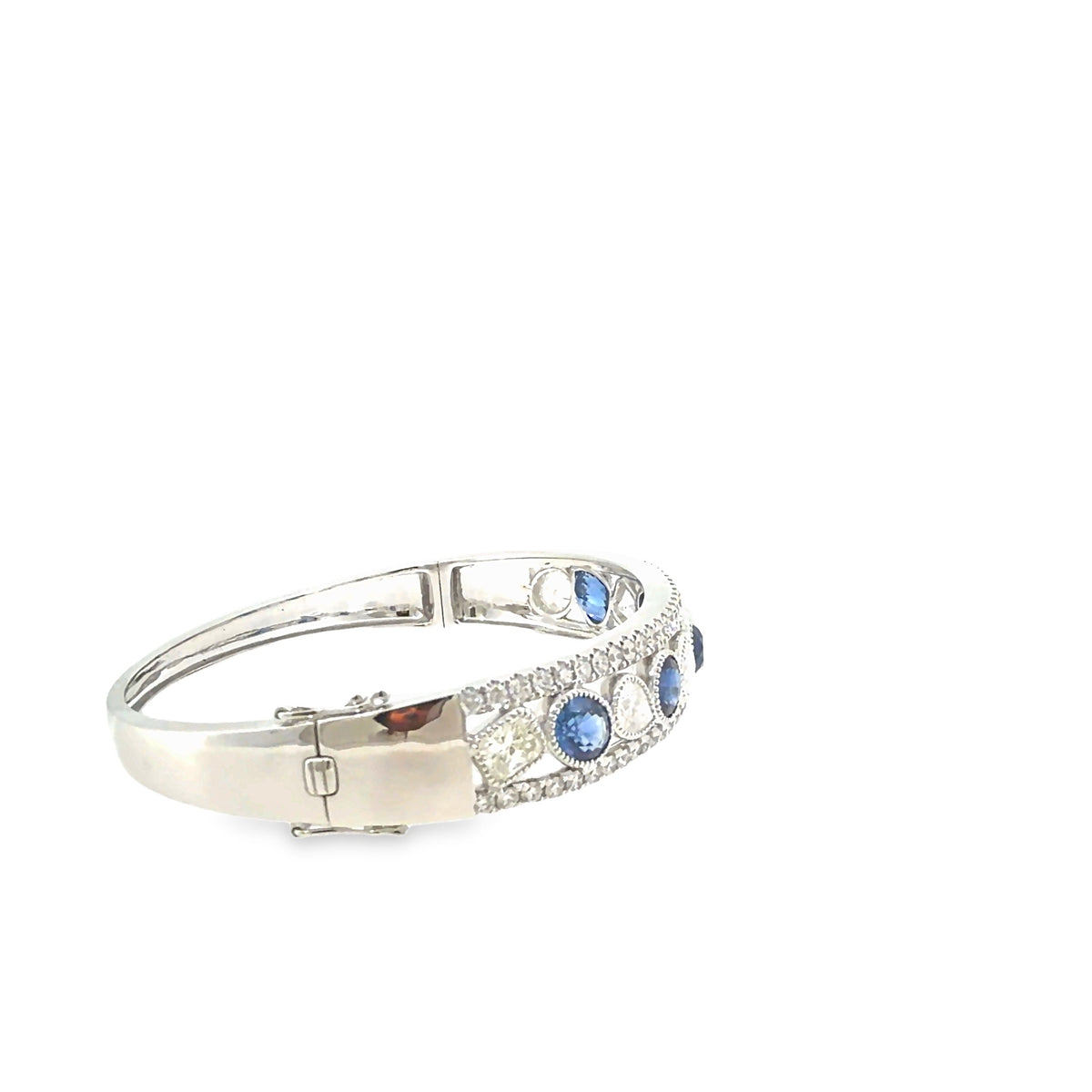 The Sapphire Monarch Bangle, 12.00ct Sapphire & Diamond, 14K White Gold by Benji Designs, view 5
