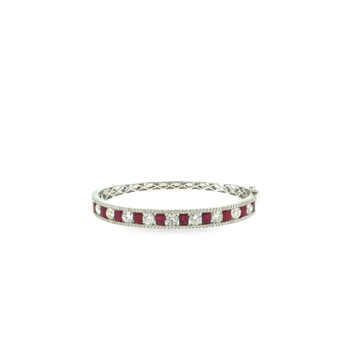 The Ruby Constellation Bangle, 6.60ct Ruby & Diamond, 14K White Gold by Benji Designs, view 1