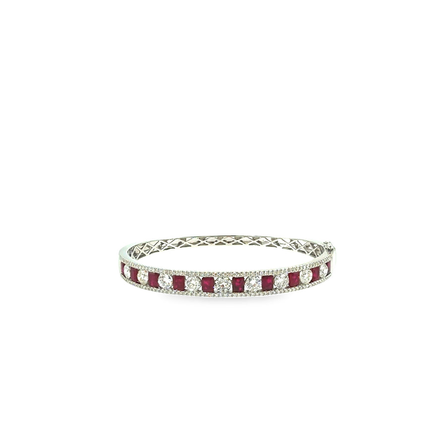 The Ruby Constellation Bangle, 6.60ct Ruby & Diamond, 14K White Gold by Benji Designs, view 1