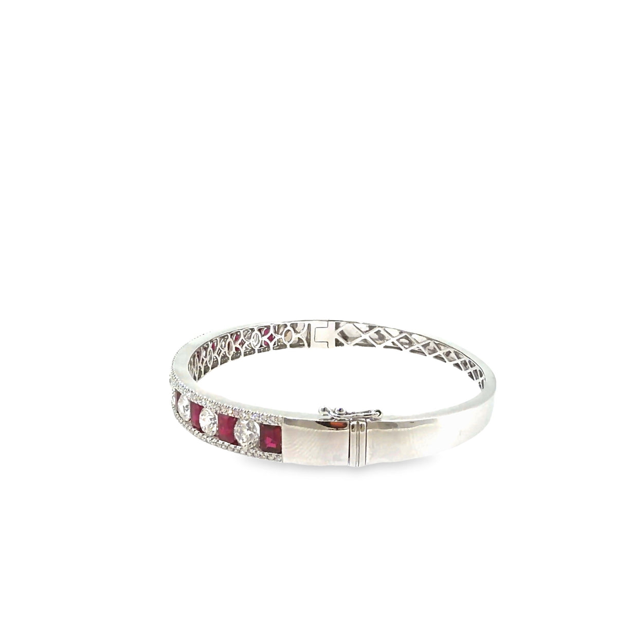 The Ruby Constellation Bangle, 6.60ct Ruby & Diamond, 14K White Gold by Benji Designs, view 3