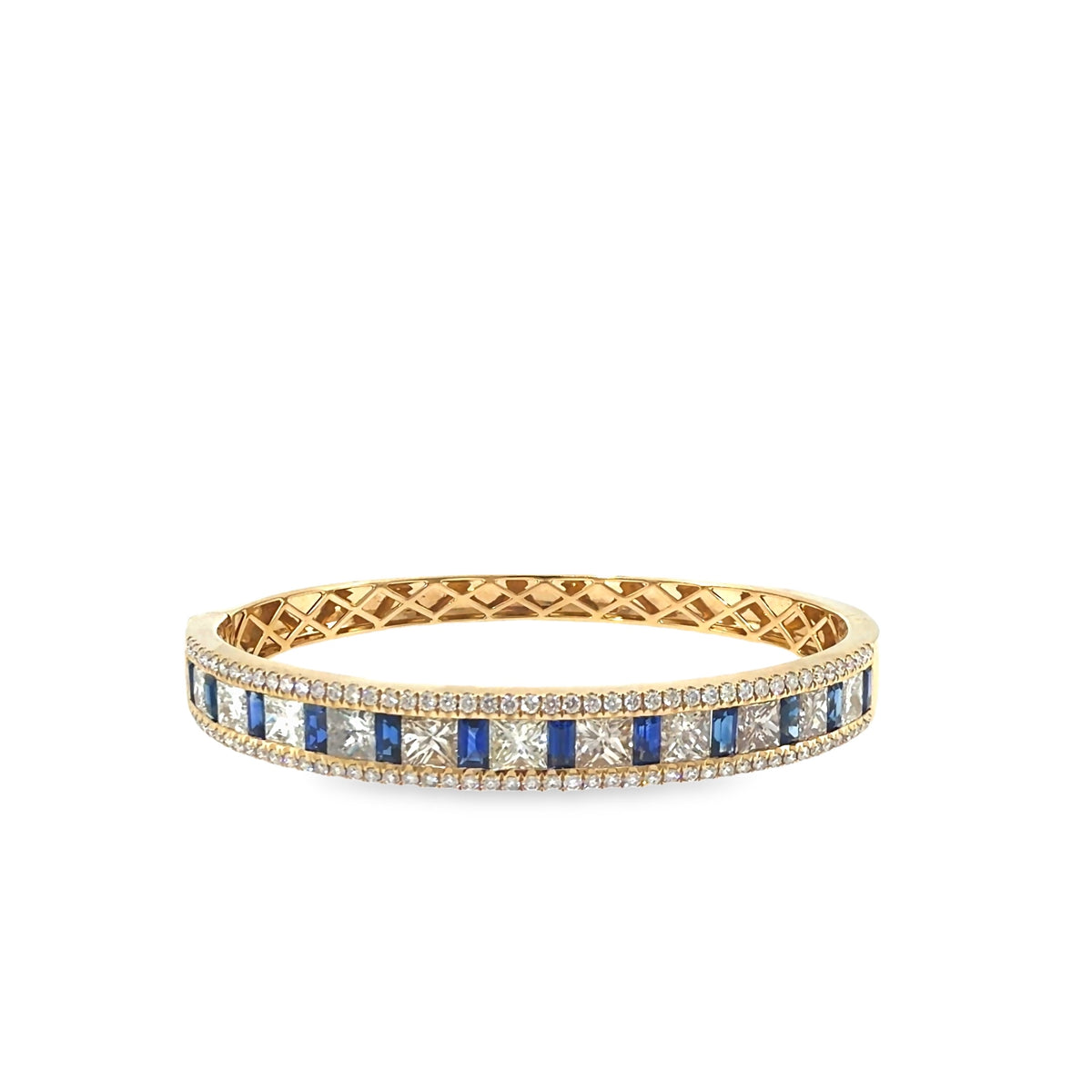 The Royal Mosaic Bangle, 9.50ct Sapphire & Diamond, 14K Yellow Gold by Benji Designs, view 2