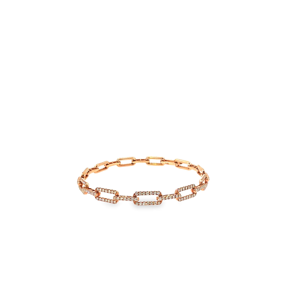 The Rose Paperclip Bracelet, 1.75 ct Diamond, 14K Rose Gold by Benji Designs, view 1