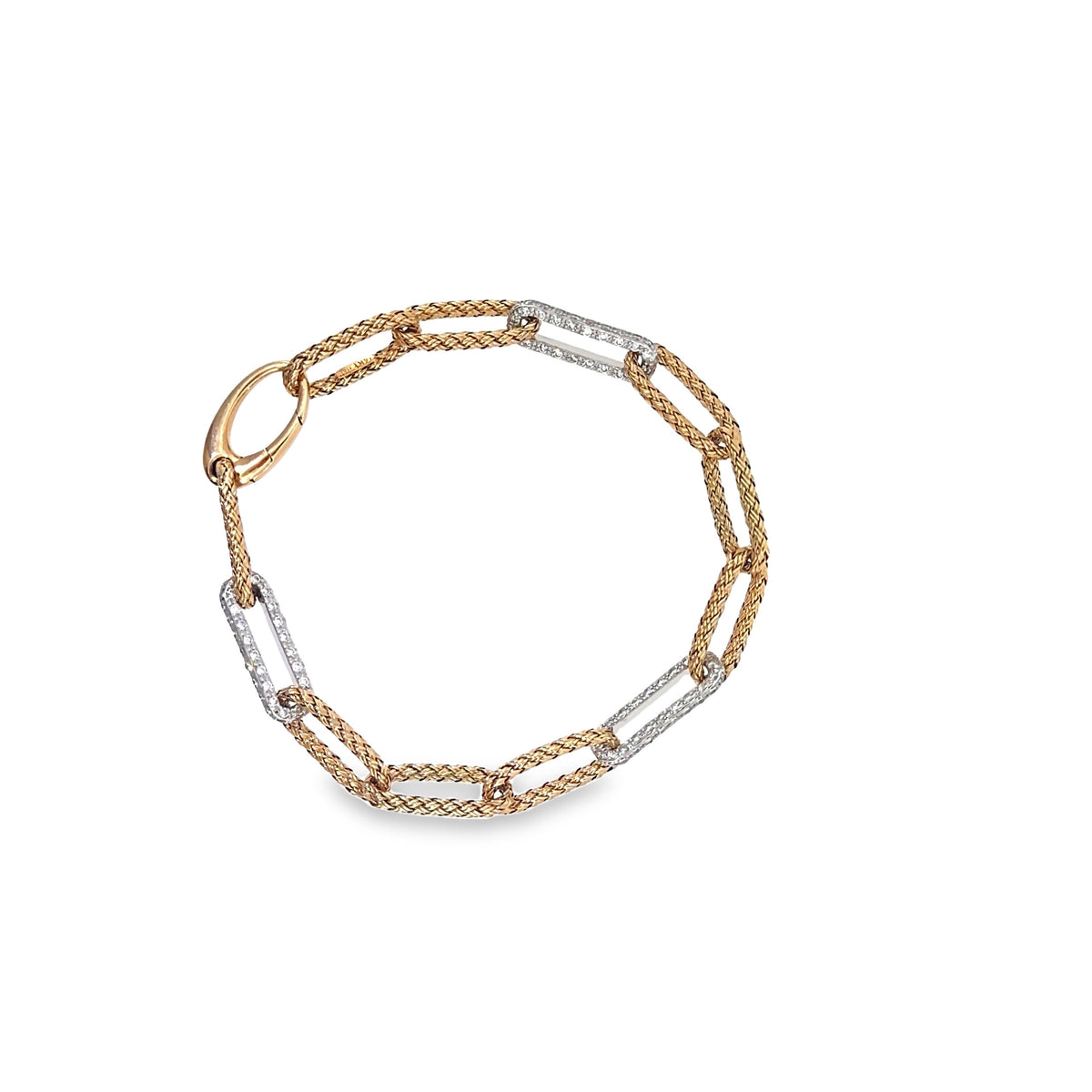 The Woven Paperclip Bracelet, 1.50ct Diamond, 14K Two-Tone Gold (Yellow & White) by Benji Designs, view 2