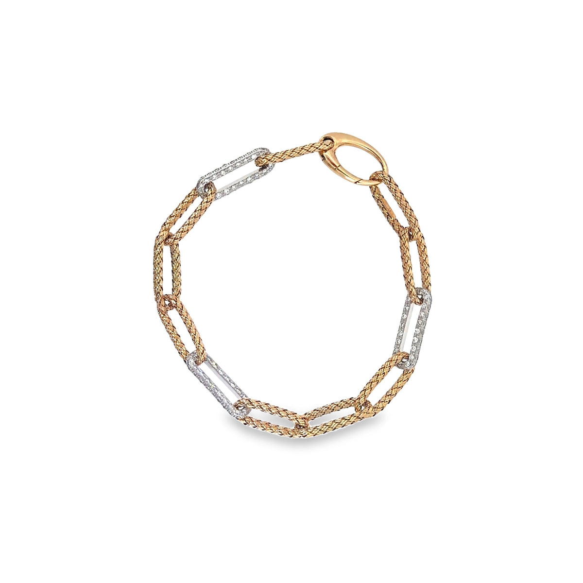 The Woven Paperclip Bracelet, 1.50ct Diamond, 14K Two-Tone Gold (Yellow & White) by Benji Designs, view 3