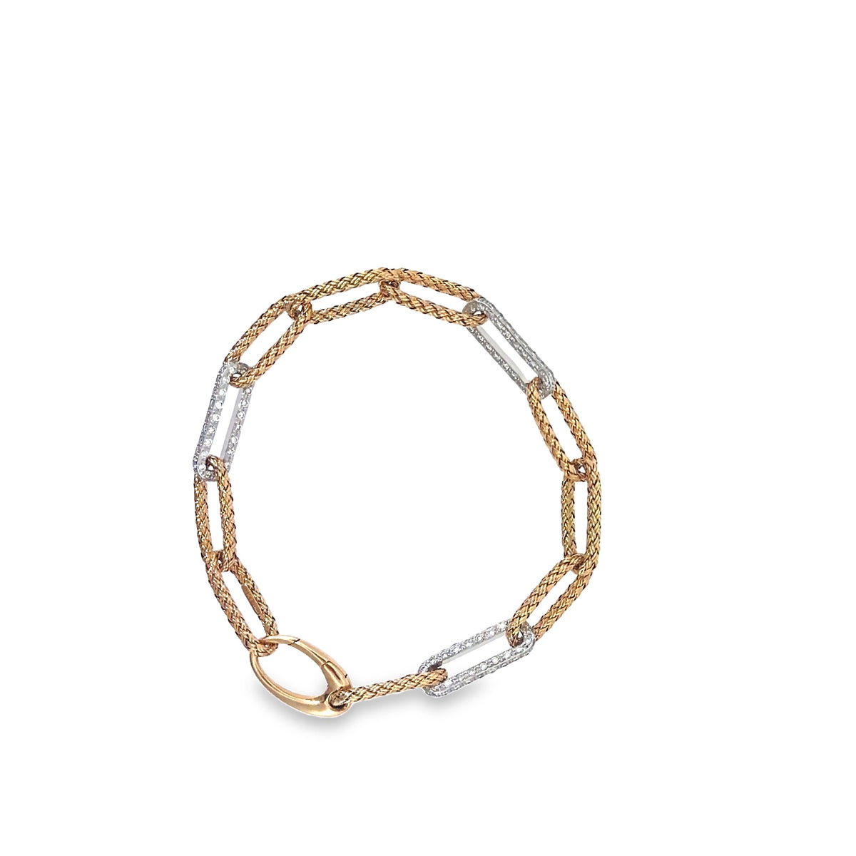 The Woven Paperclip Bracelet, 1.50ct Diamond, 14K Two-Tone Gold (Yellow & White) by Benji Designs, view 5