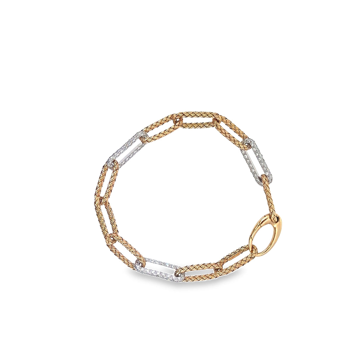 The Woven Paperclip Bracelet, 1.50ct Diamond, 14K Two-Tone Gold (Yellow & White) by Benji Designs, view 4