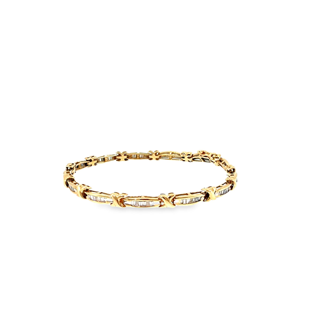 The Baguette Kiss Bracelet, 1.01ct Diamond, 14K Two-Tone Gold (Yellow & White) by Benji Designs, view 2
