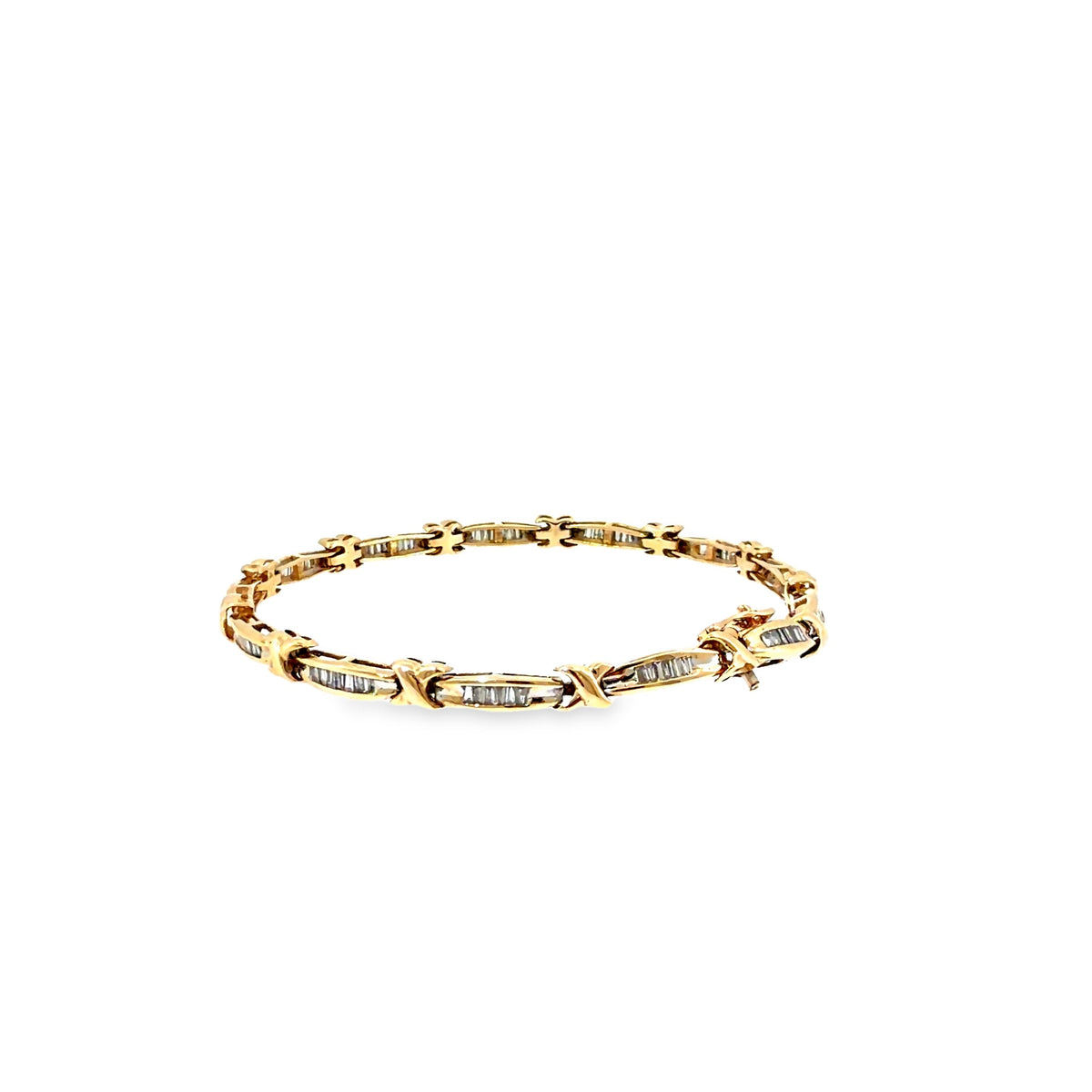 The Baguette Kiss Bracelet, 1.01ct Diamond, 14K Two-Tone Gold (Yellow & White) by Benji Designs, view 3