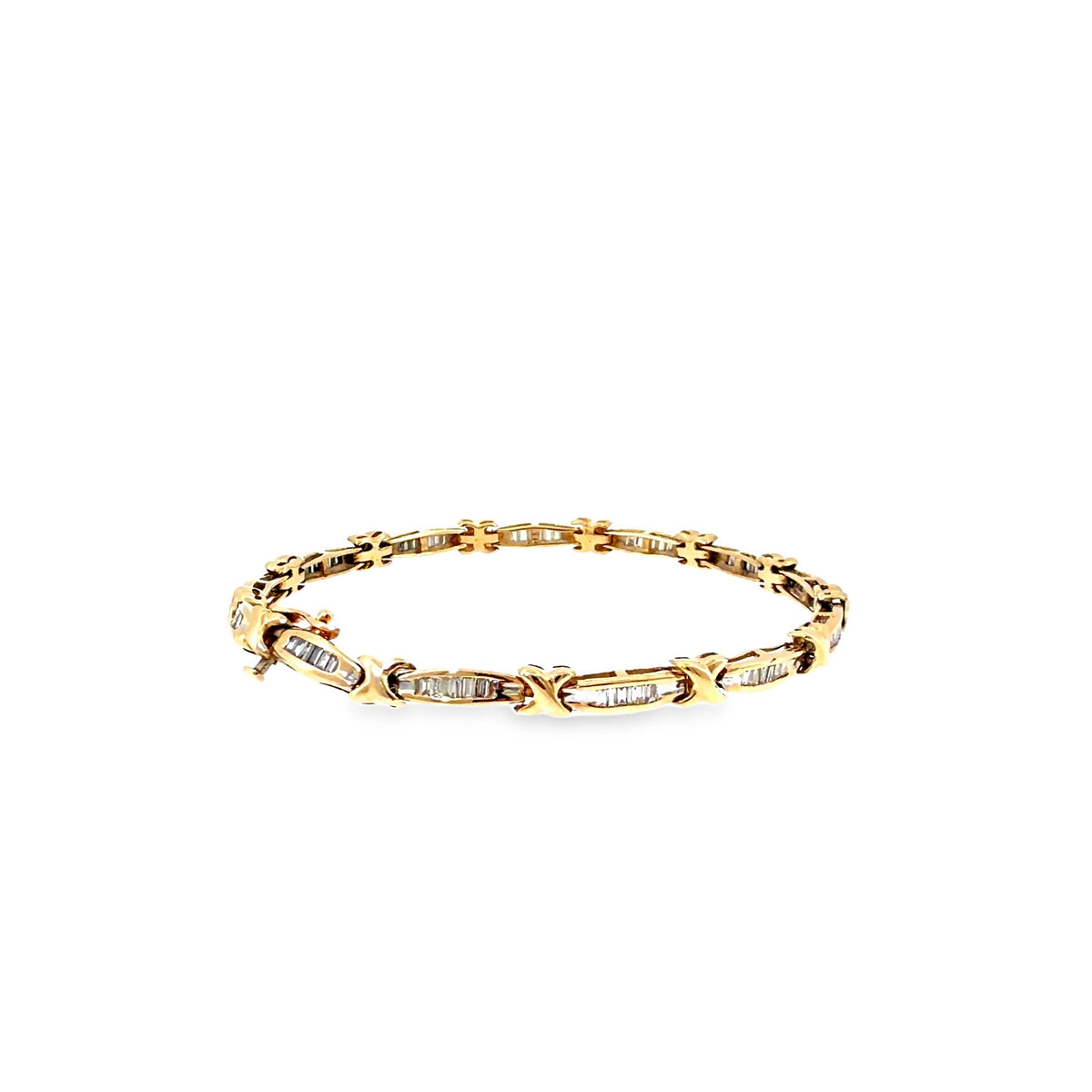 The Baguette Kiss Bracelet, 1.01ct Diamond, 14K Two-Tone Gold (Yellow & White) by Benji Designs, view 4
