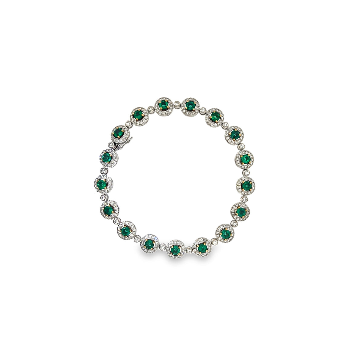 The Emerald Wreath Bracelet, 5.46ct Emerald & Diamond, 18K White Gold by Benji Designs, view 1