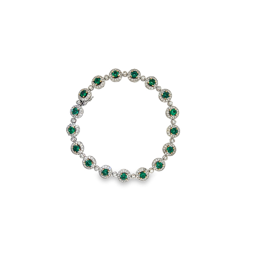The Emerald Wreath Bracelet, 5.46ct Emerald & Diamond, 18K White Gold by Benji Designs, view 1