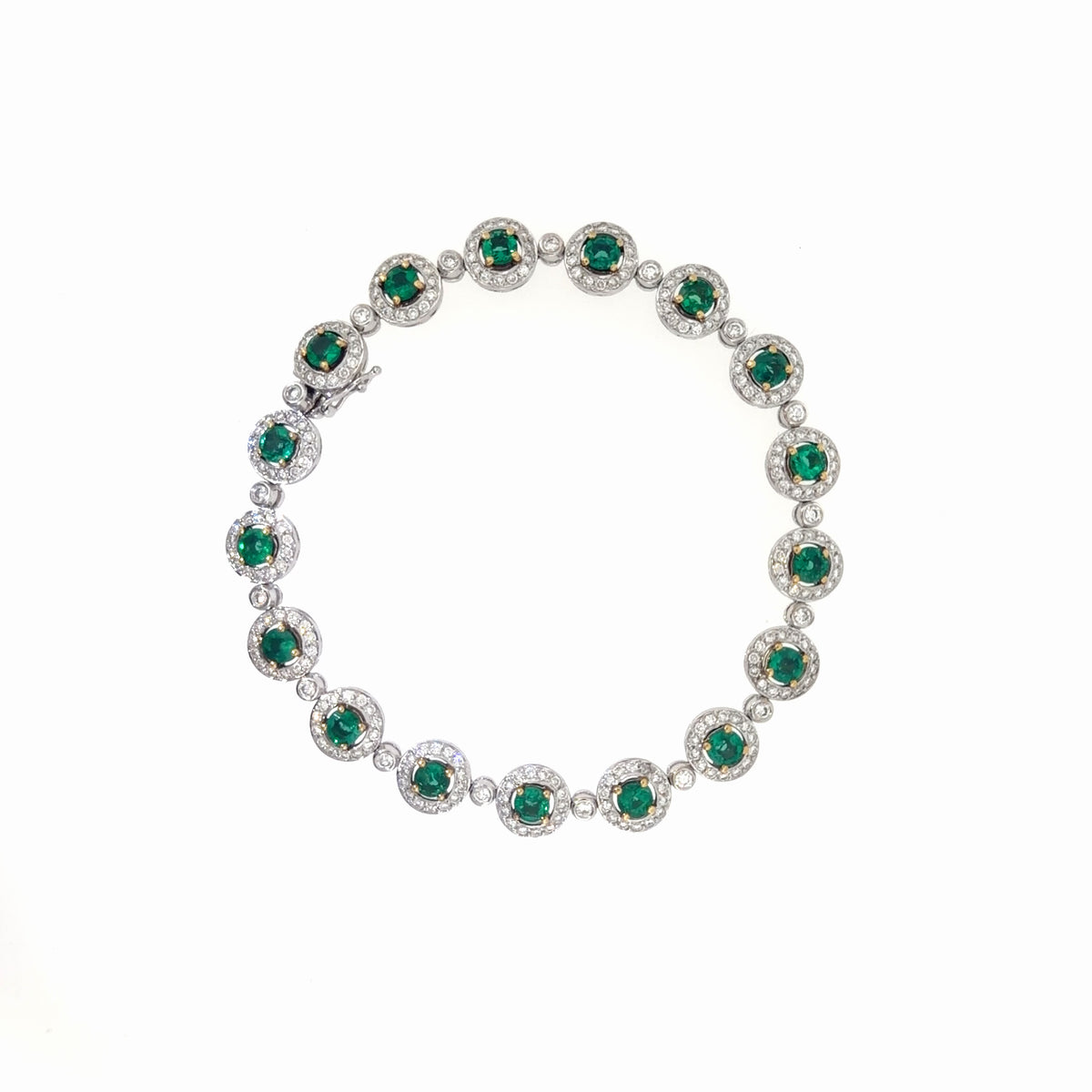 The Emerald Wreath Bracelet, 5.46ct Emerald & Diamond, 18K White Gold by Benji Designs, view 2