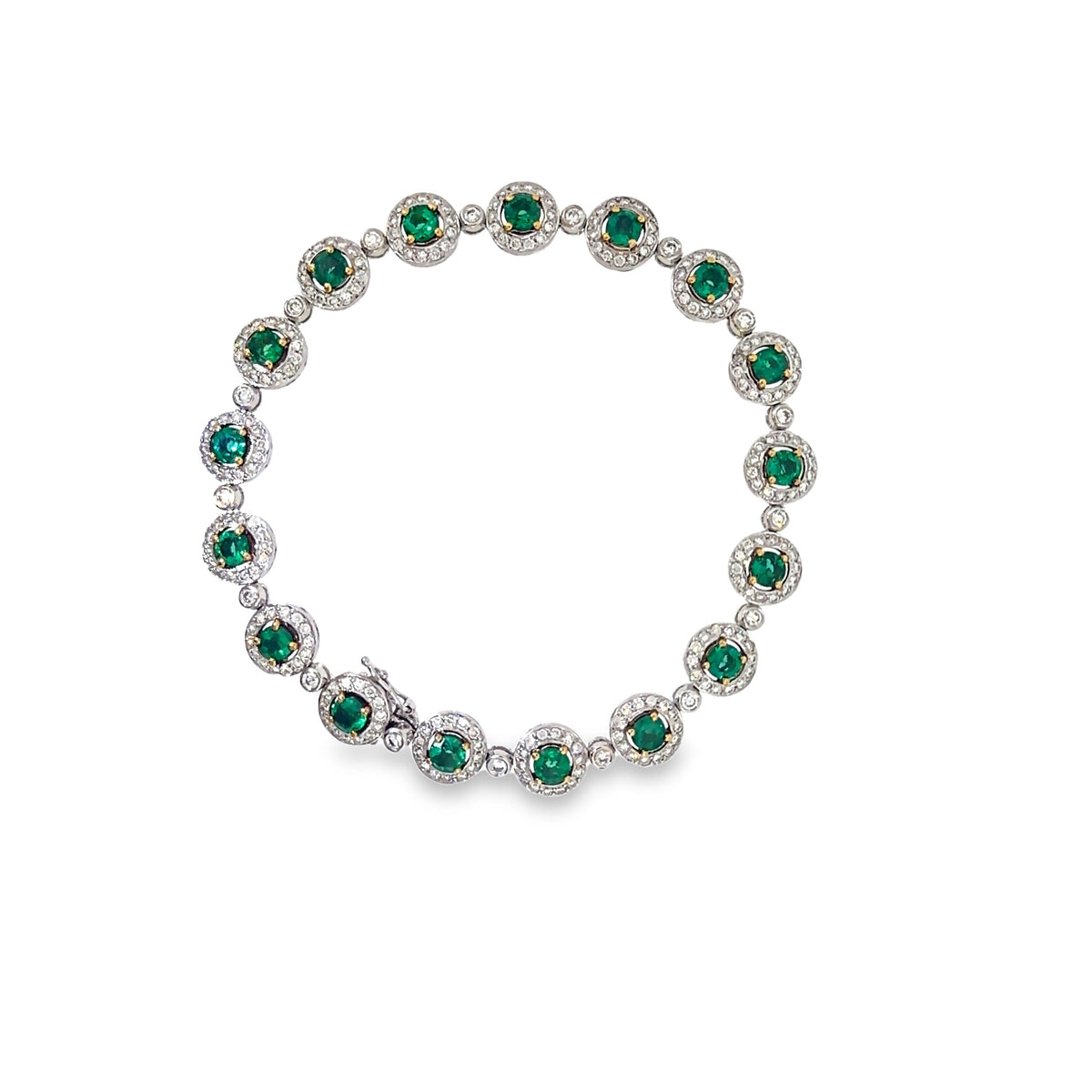The Emerald Wreath Bracelet, 5.46ct Emerald & Diamond, 18K White Gold by Benji Designs, view 5