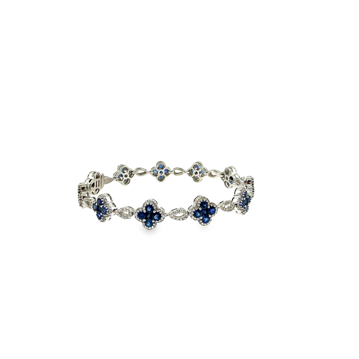 The Sapphire Clover Bracelet, 8.00 ct Sapphire & Diamond, 18K White Gold by Benji Designs, view 2