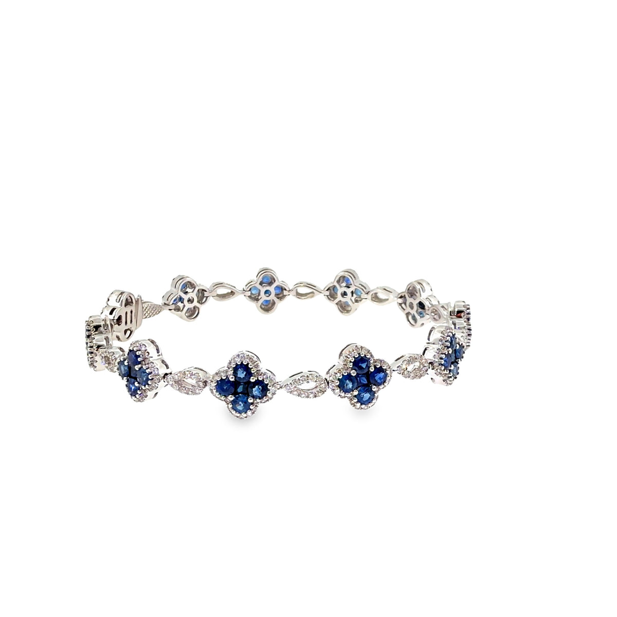 The Sapphire Clover Bracelet, 8.00 ct Sapphire & Diamond, 18K White Gold by Benji Designs, view 3