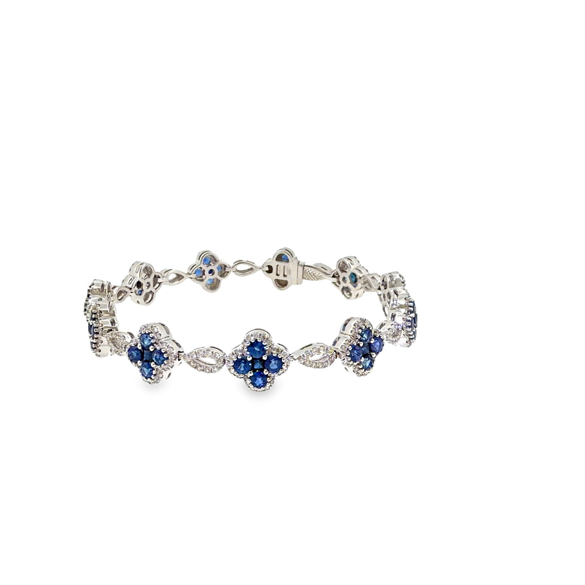 The Sapphire Clover Bracelet, 8.00 ct Sapphire & Diamond, 18K White Gold by Benji Designs, view 4