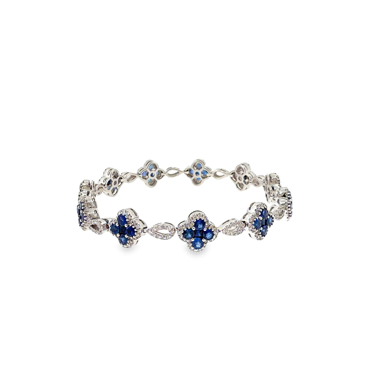 The Sapphire Clover Bracelet, 8.00 ct Sapphire & Diamond, 18K White Gold by Benji Designs, view 1