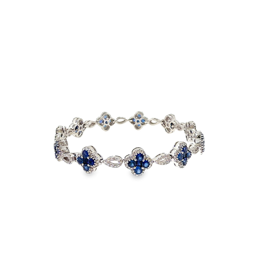 The Sapphire Clover Bracelet, 8.00 ct Sapphire & Diamond, 18K White Gold by Benji Designs, view 1