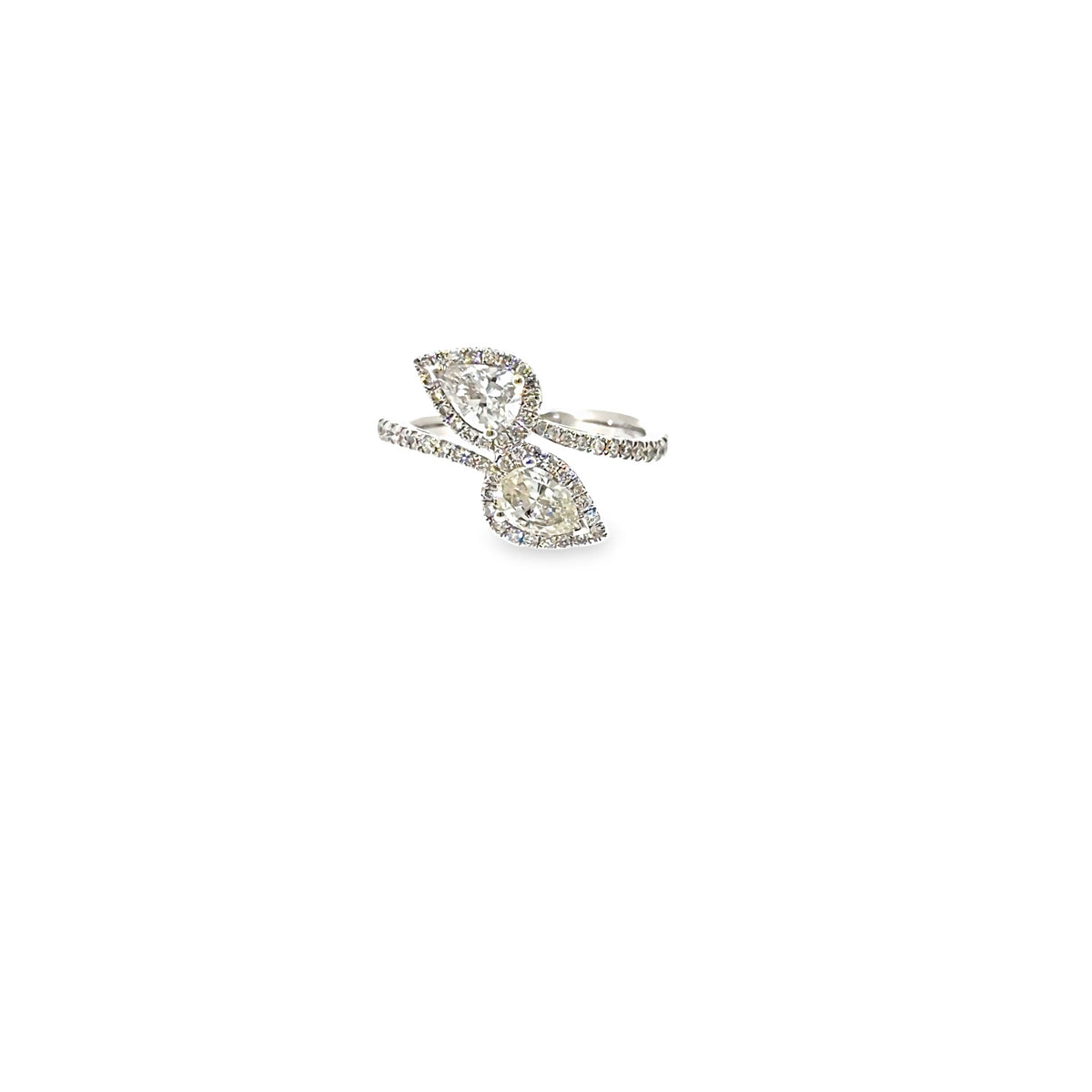 The Twin Tears Ring, 1.20ct Pear Diamond, 18K White Gold by Benji Designs, view 2