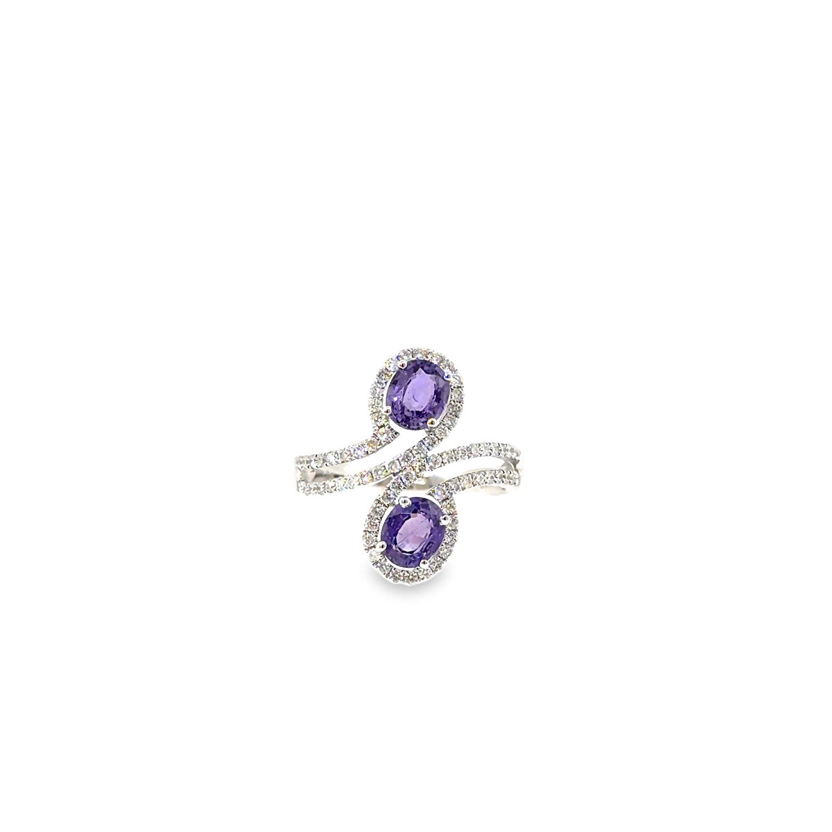 The Lilac Duet Ring, 2.35ct Pink Sapphire & Diamond, 18K White Gold by Benji Designs, view 2