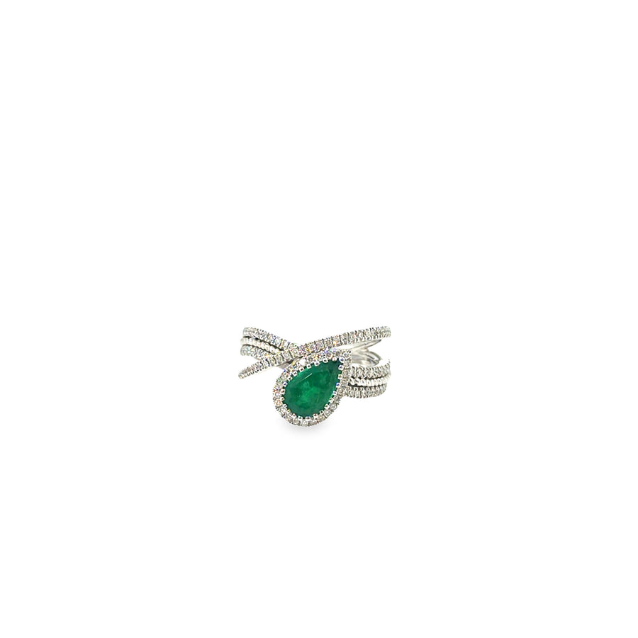 The Emerald Dewdrop Ring, 1.91ct Emerald & Diamond, 18K White Gold by Benji Designs, view 1