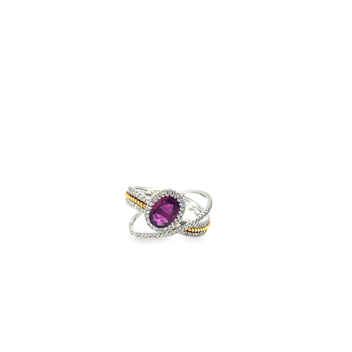 The Scarlet Orbit Ring, 2.07ct Ruby & Diamond, 18K White Gold by Benji Designs, view 1