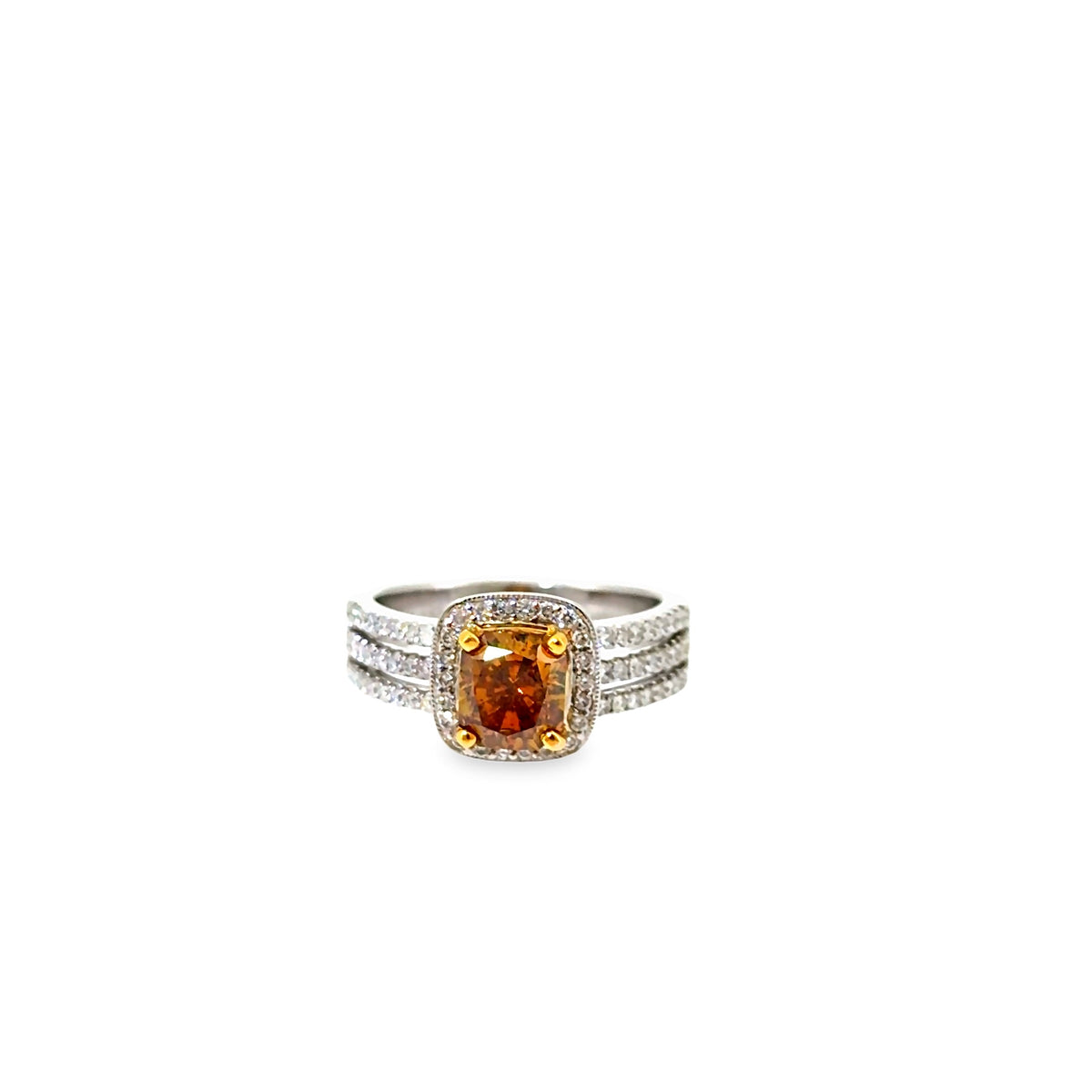 The Amber Blaze Ring, 2.55ct Brown-Orange Diamond, 18K White Gold by Benji Designs, view 2
