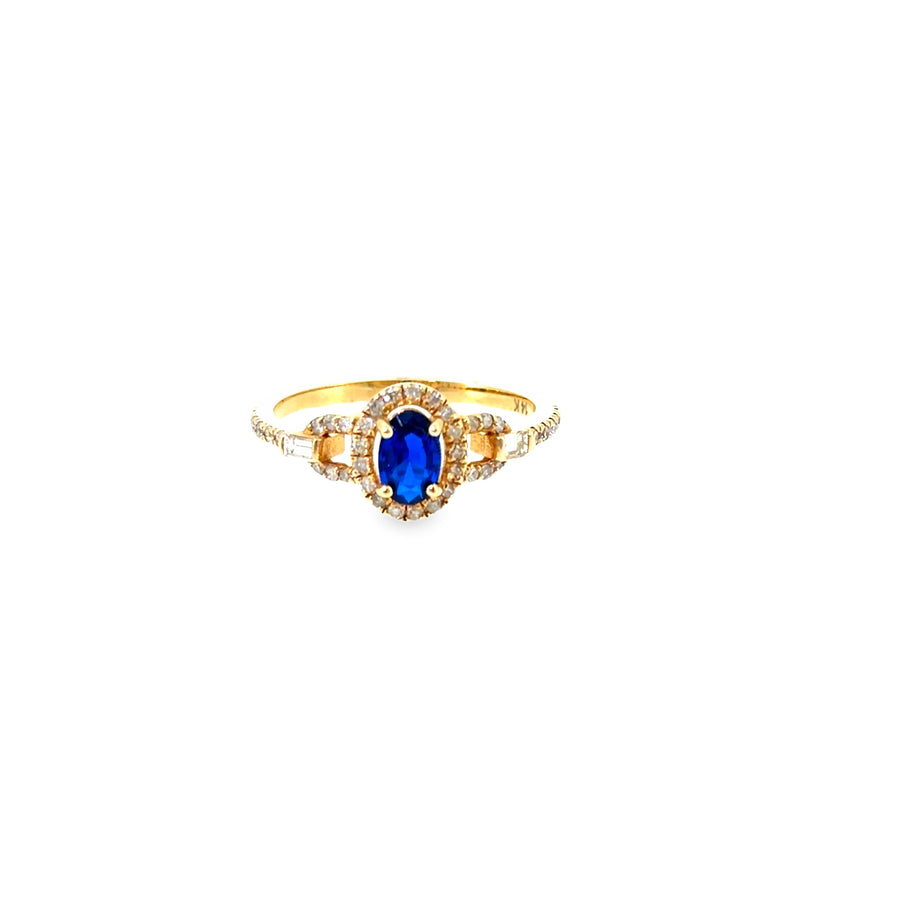 The Royal Blue Halo Ring, 0.75ct Sapphire & Diamond, 14K Yellow Gold by Benji Designs, view 1