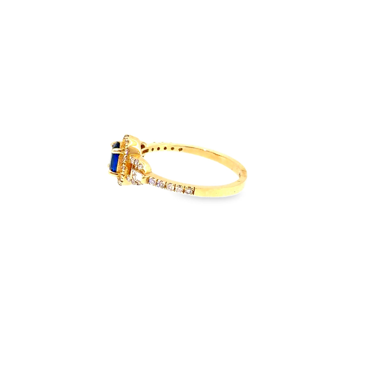The Royal Blue Halo Ring, 0.75ct Sapphire & Diamond, 14K Yellow Gold by Benji Designs, view 3
