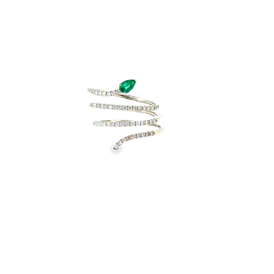The Emerald Serpent Ring, 0.81ct Emerald & Diamond, 14K White Gold by Benji Designs, view 1